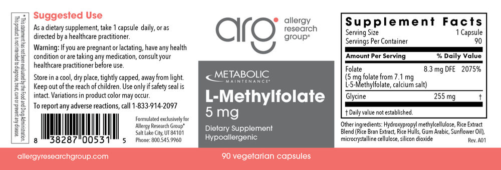 Product image for L-Methylfolate 5 mg.