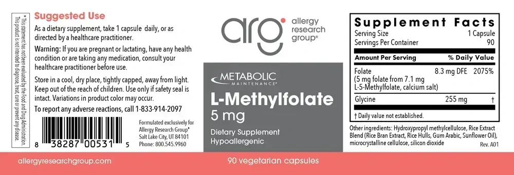 Product image for L-Methylfolate 5 mg.