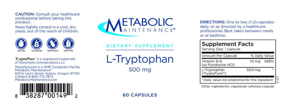 Product image for L-Tryptophan 500mg.