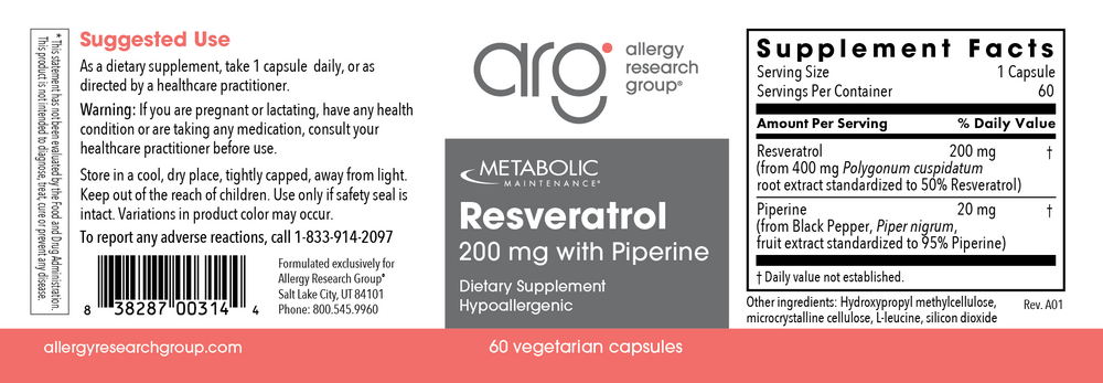 Product image for Resveratrol with Piperine.