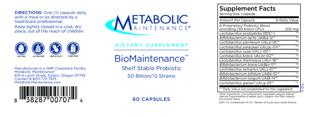 Product image for BioMaintenance™ Shelf Stable Probiotic 50 billion 12 Strains.