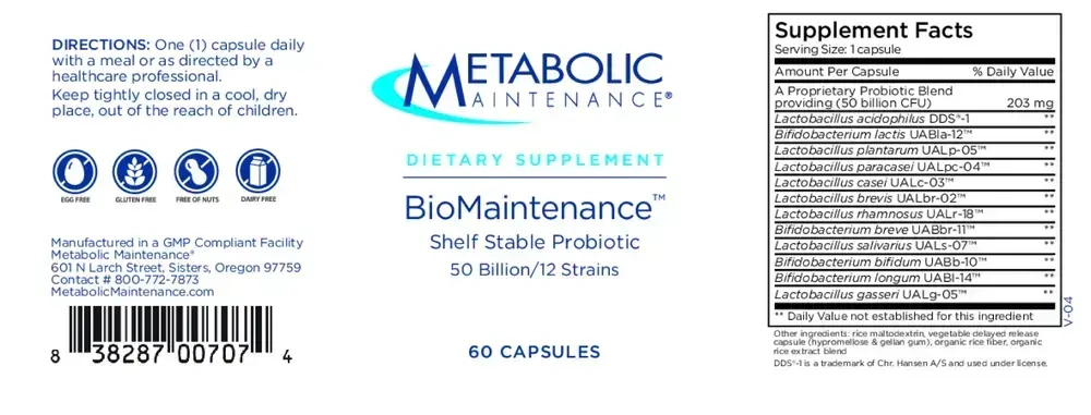Product image for BioMaintenance™ Shelf Stable Probiotic 50 billion 12 Strains.