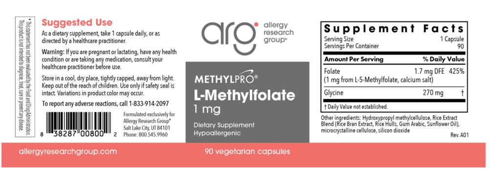 Product image for L-Methylfolate 1mg.