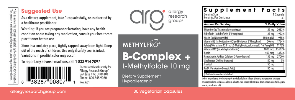 Product image for B-Complex + 10 mg L-Methylfolate.