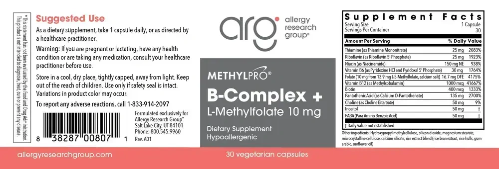 Product image for B-Complex + 10 mg L-Methylfolate.