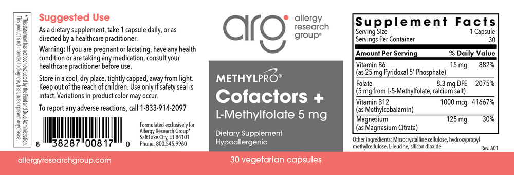 Product image for L-Methylfolate 5 mg + Cofactors.