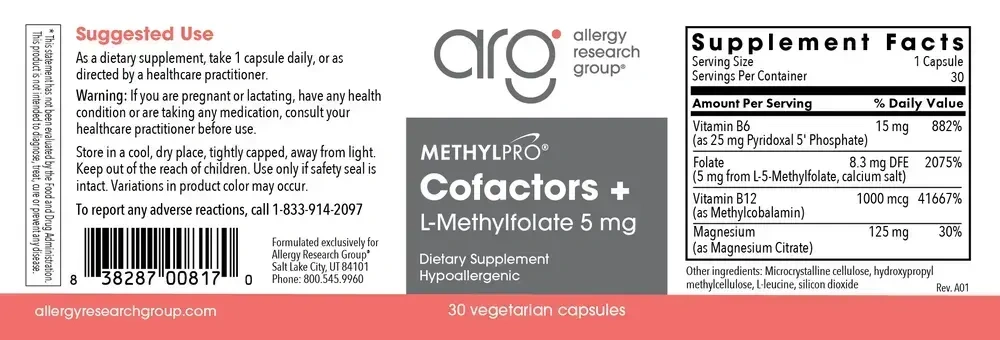 Product image for L-Methylfolate 5 mg + Cofactors.