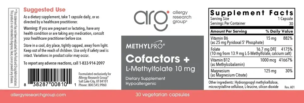 Product image for L-Methylfolate 10 mg + Cofactors.