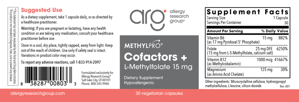 Product image for L-Methylfolate 15 mg + Cofactors.