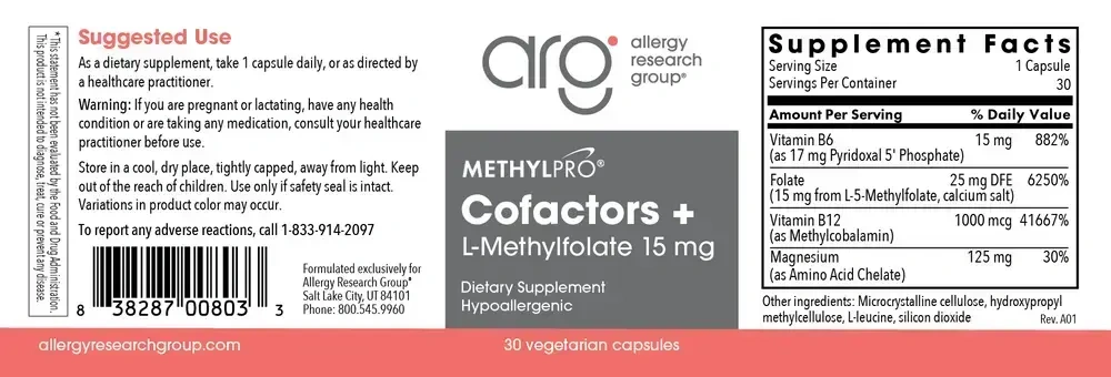 Product image for L-Methylfolate 15 mg + Cofactors.