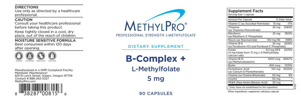 Product image for B-Complex + 5 mg L-Methylfolate.
