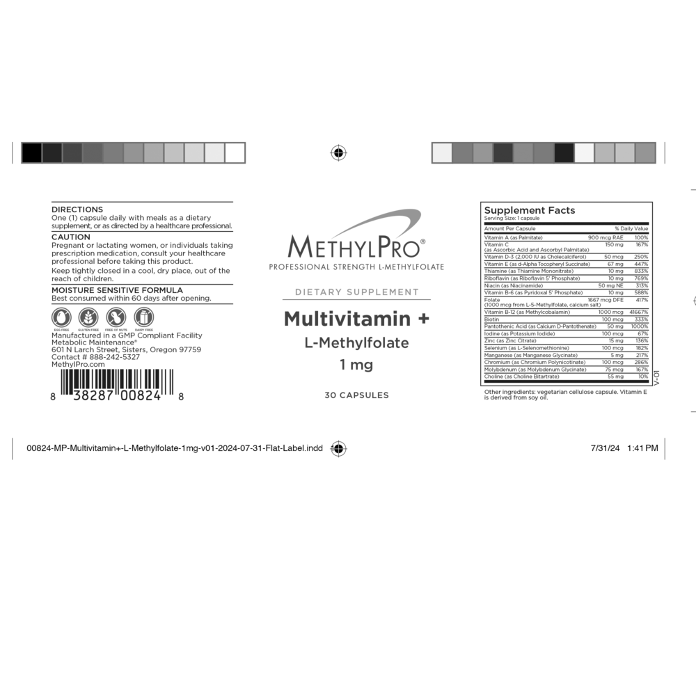 Product image for Multivitamin + 1mg L-Methylfolate.