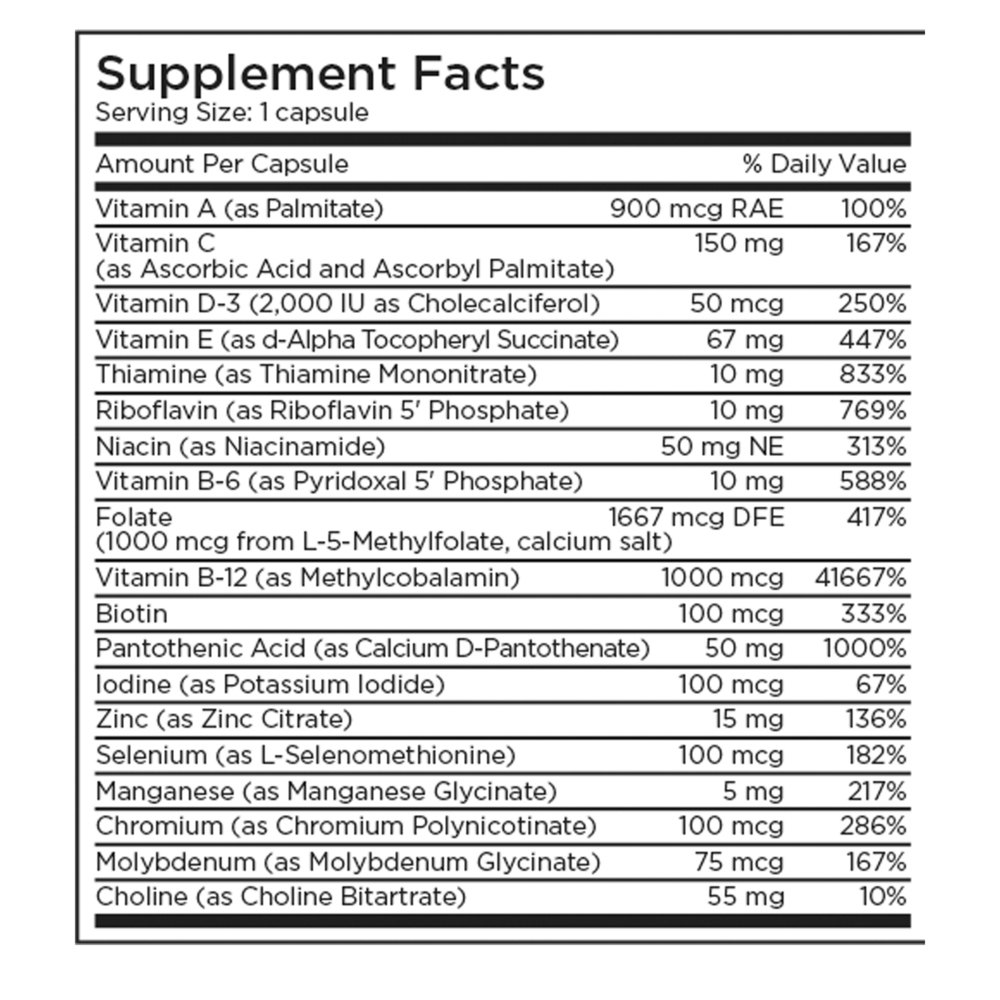 Product image for Multivitamin + 1mg L-Methylfolate.