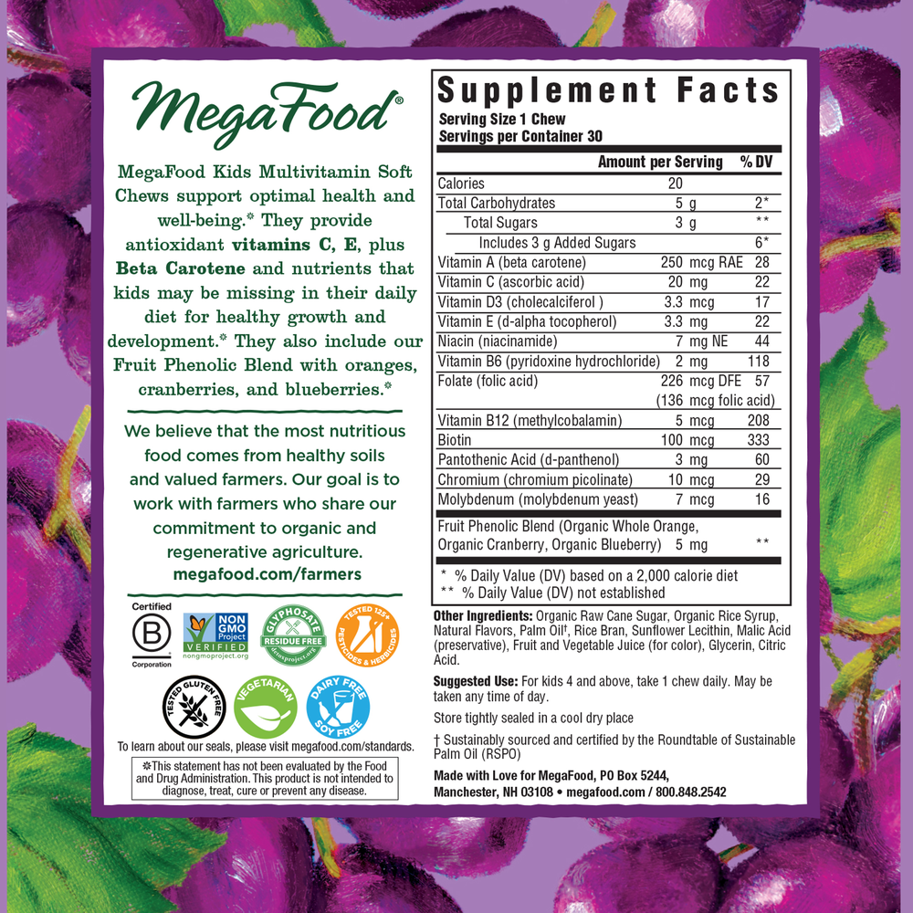 Product image for Kids Multi Soft Chew Grape.