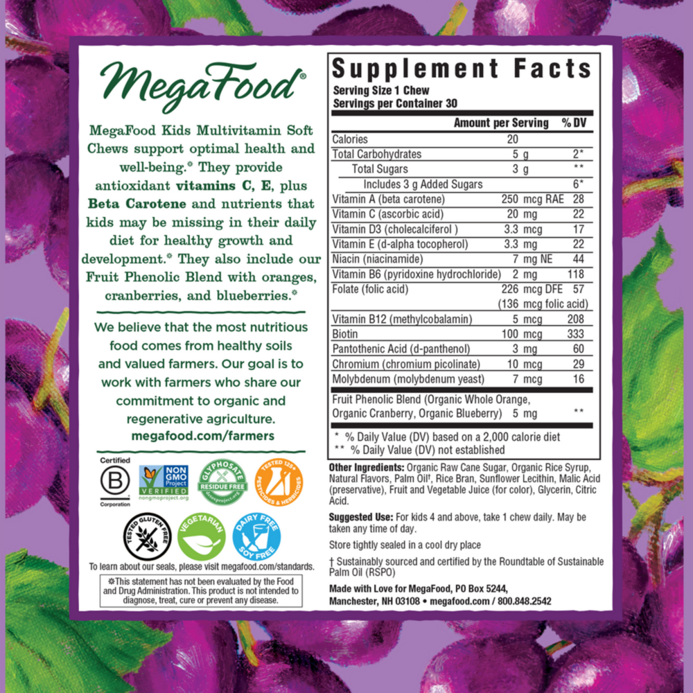 Product image for Kids Multi Soft Chew Grape.