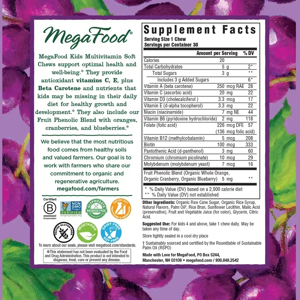 Product image for Kids Multi Soft Chew Grape.