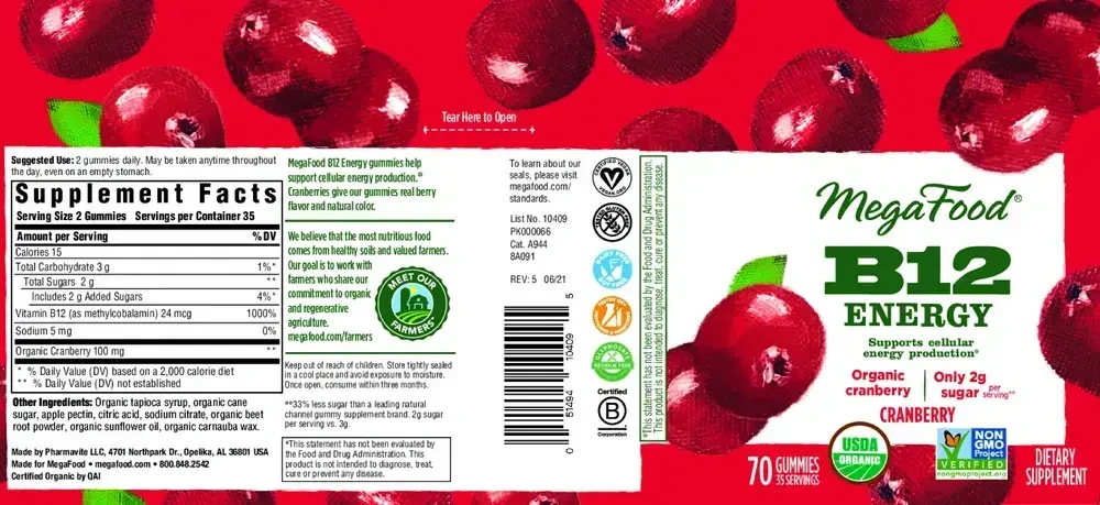Product image for B12 Energy Gummies, Cranberry.