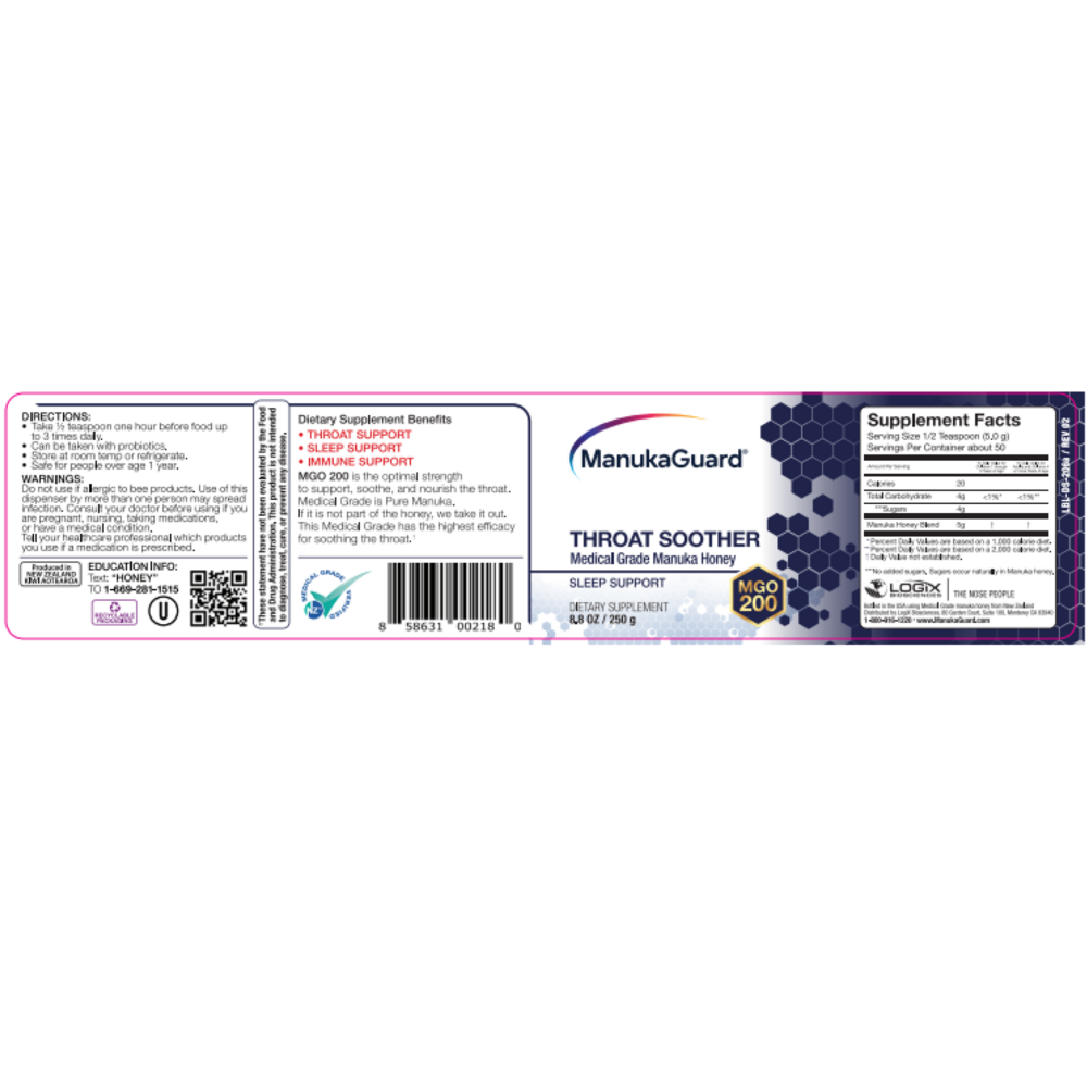 Product image for Throat Soother Manuka Honey 8+ MGO 200.