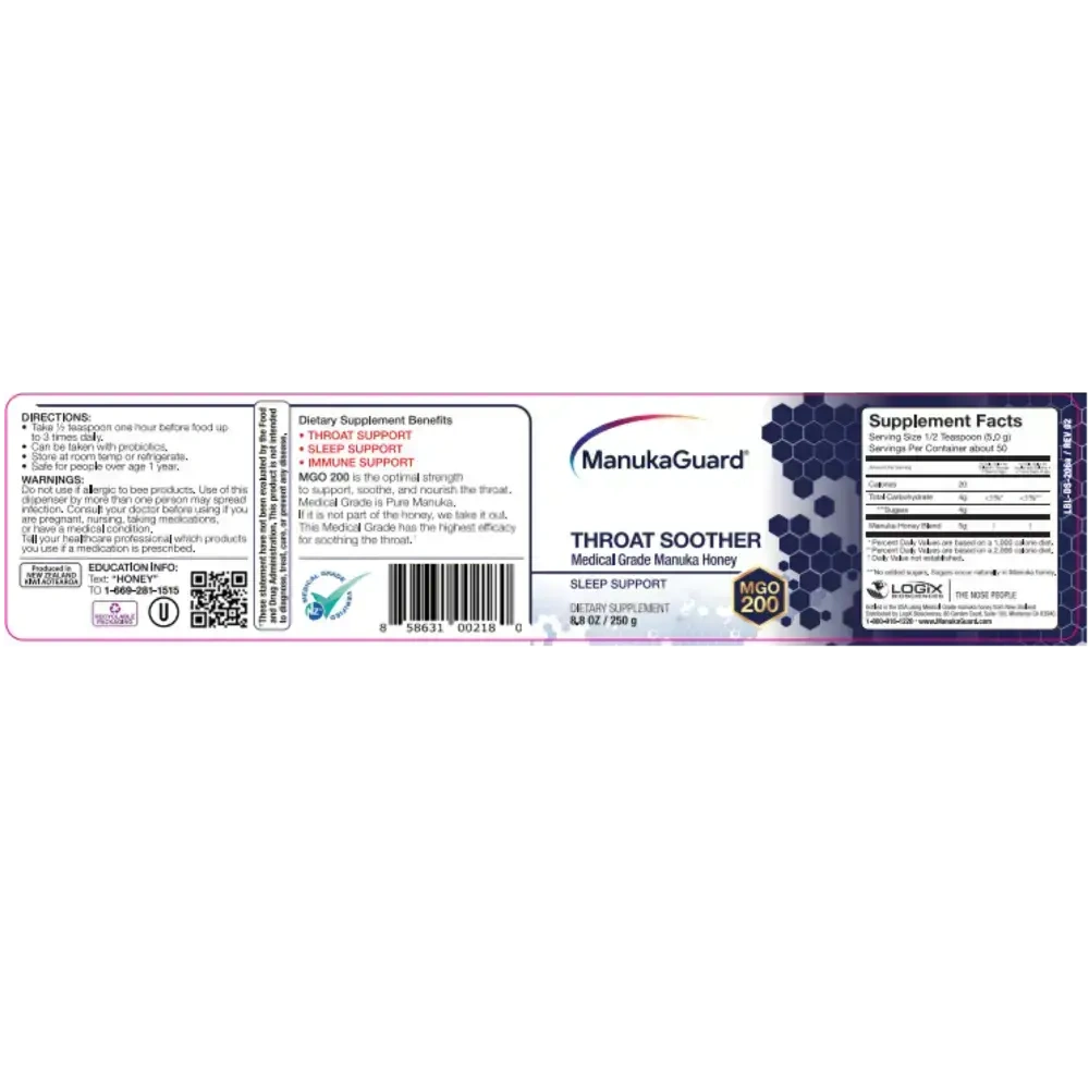 Product image for Throat Soother Manuka Honey 8+ MGO 200.