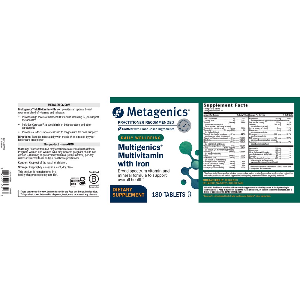 Product image for Multigenics® Multivitamin with Iron.