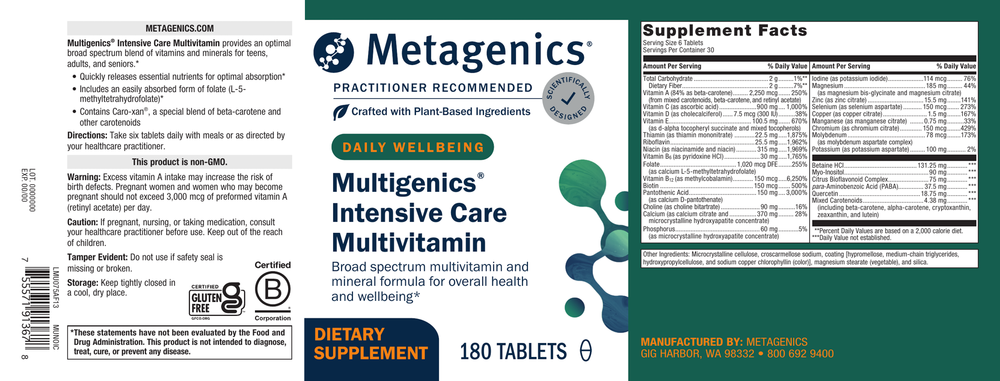 Product image for Multigenics® Intensive Care without Iron.