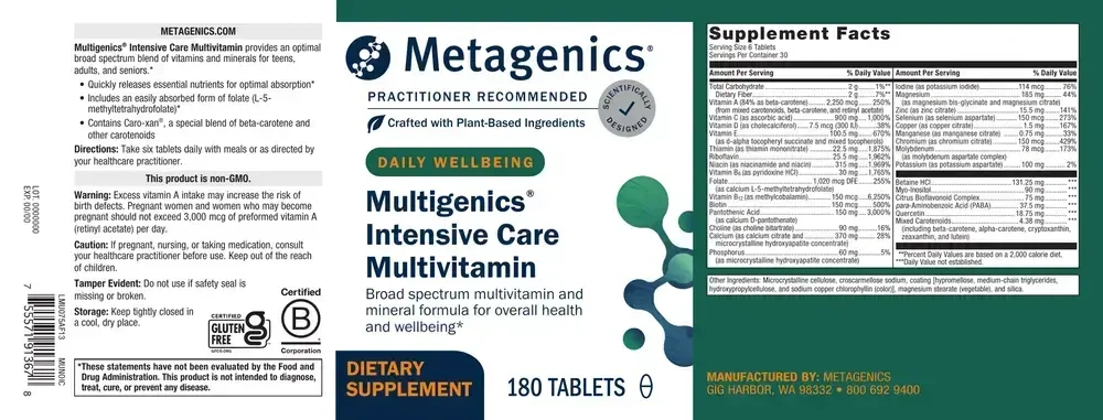 Product image for Multigenics® Intensive Care without Iron.