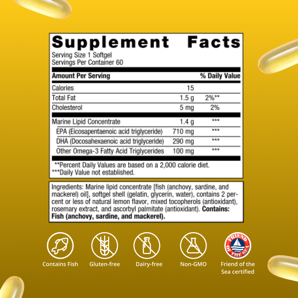 Product image for OmegaGenics® 5-in-1 Fish Oil, 1000mg EPA-DHA, Lemon Flavor Softgels.