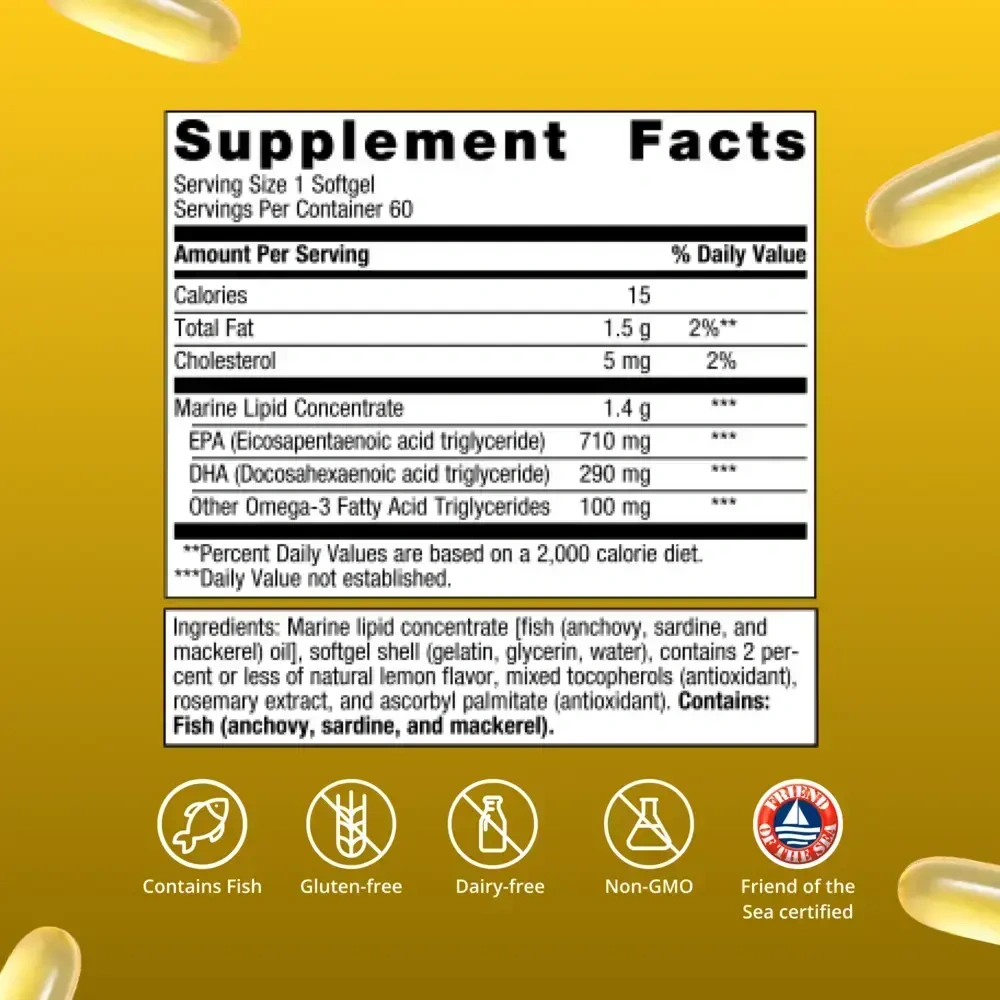 Product image for OmegaGenics® 5-in-1 Fish Oil, 1000mg EPA-DHA, Lemon Flavor Softgels.