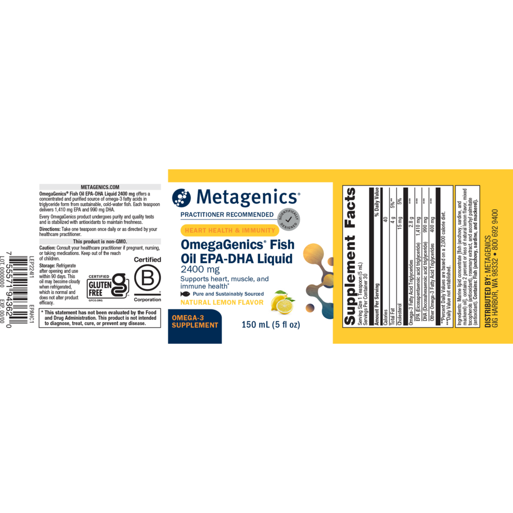 Product image for OmegaGenics® EPA-DHA 2400 Fish Oil - Lemon.