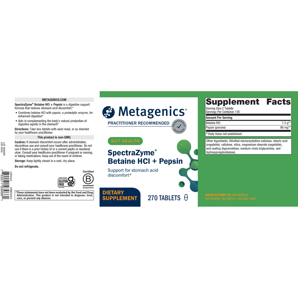Product image for SpectraZyme® Betaine HCI + Pepsin.