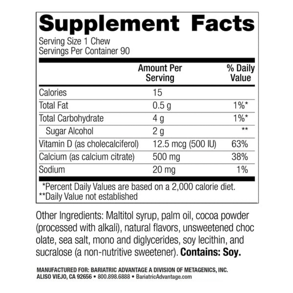 Product image for Calcium Citrate Chewy 500mg Chocolate.
