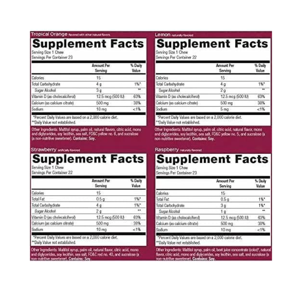 Product image for Calcium Citrate Chewy 500mg Assorted Fruit Flavors.