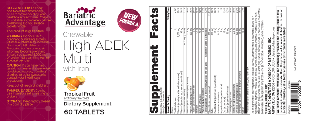 Product image for Chewable High ADEK with Iron Tropical Fruit.