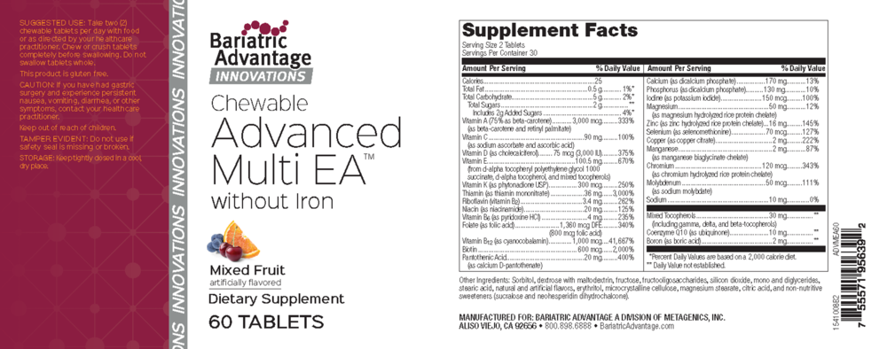 Product image for Chewable Advanced Multi EA without Iron Mixed Fruit.