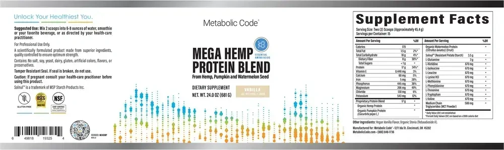 Product image for Mega Hemp Protein, Vanilla.