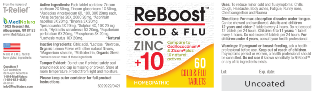 Product image for ReBoost Cold &amp; Flu Tablets Zinc +10 Lemon.