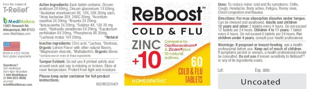 Product image for ReBoost Cold &amp; Flu Tablets Zinc +10 Lemon.
