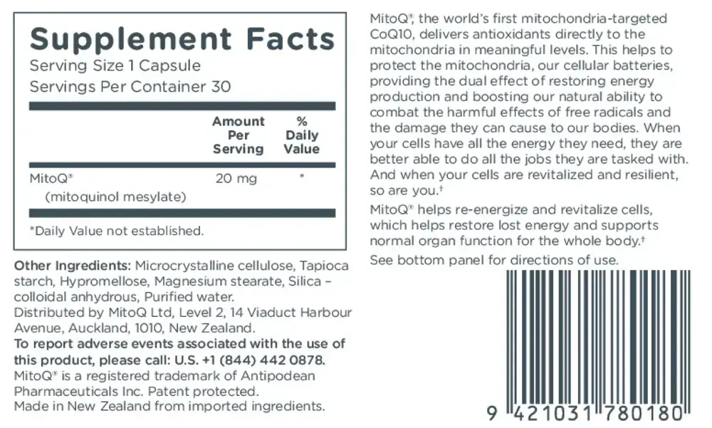 Product image for MitoQ 20mg.