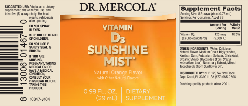 Product image for Vitamin D Sunshine Mist Spray.