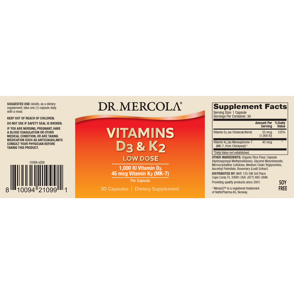 Product image for Vitamins D3 and K2.