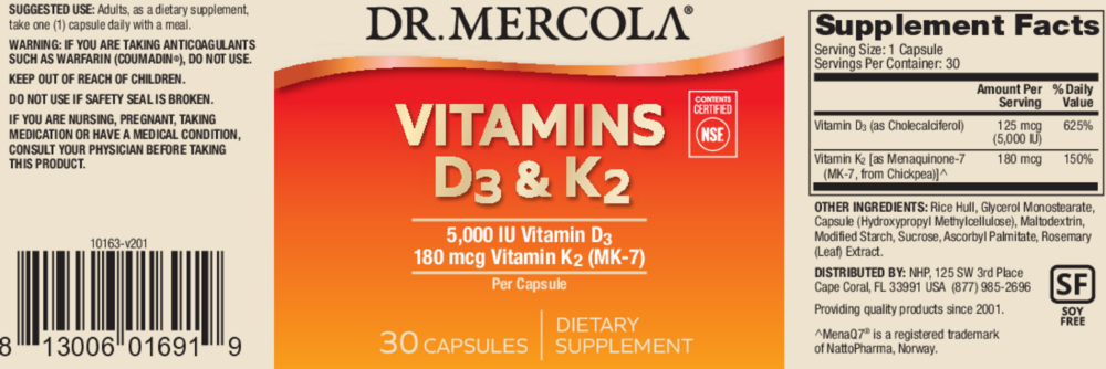 Product image for Vitamins D3 and K2.