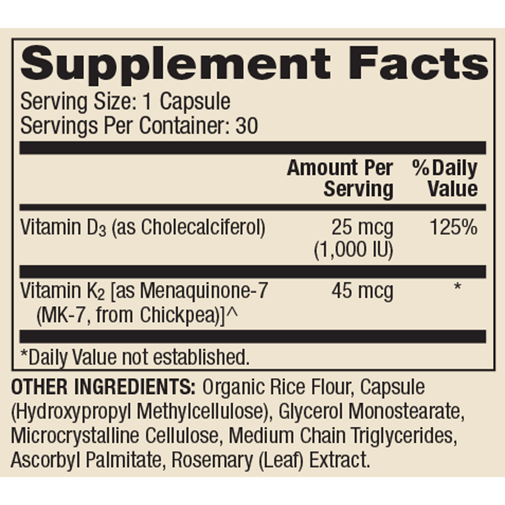 Product image for Vitamins D3 and K2.