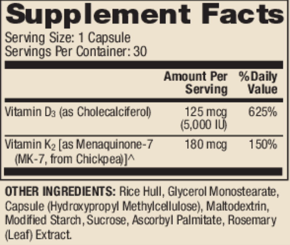 Product image for Vitamins D3 and K2.