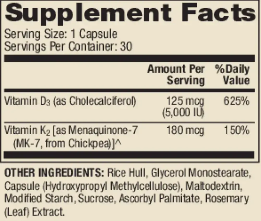 Product image for Vitamins D3 and K2.