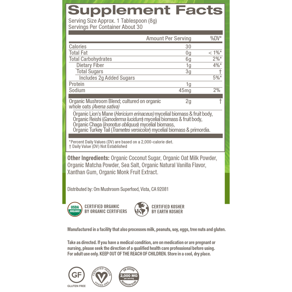 Product image for Superfood Mushroom Blend, Matcha Latte.