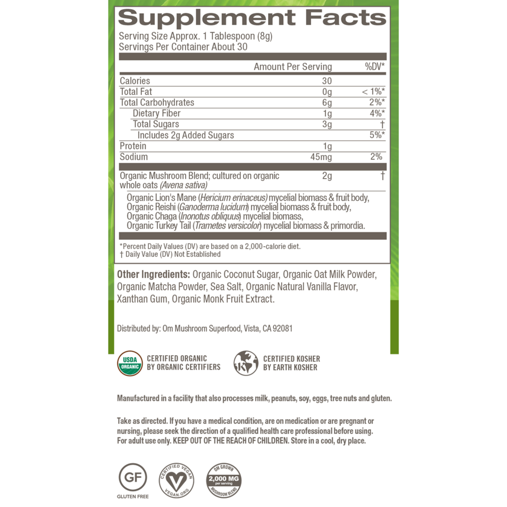 Product image for Superfood Mushroom Blend, Matcha Latte.