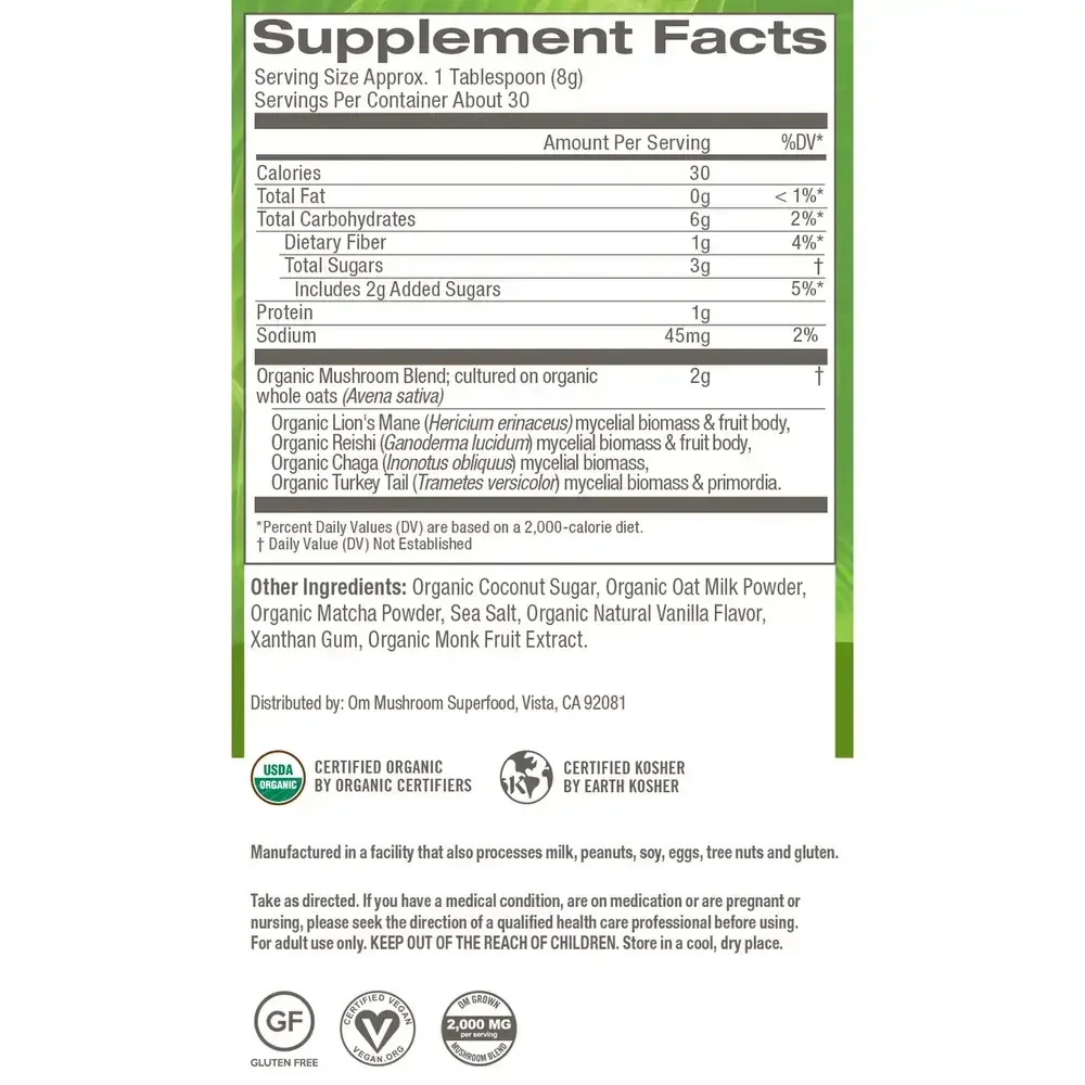 Product image for Superfood Mushroom Blend, Matcha Latte.