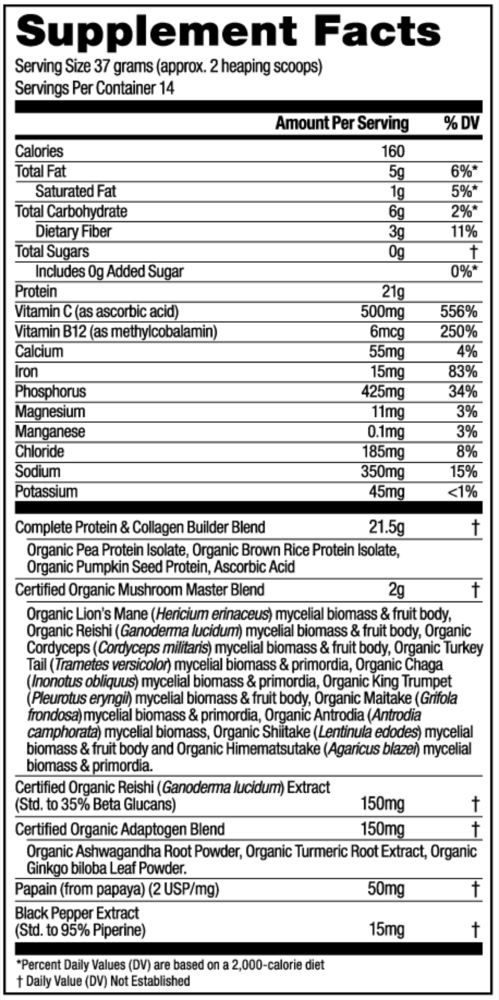 Product image for Mushroom Master Blend Vanilla Protein.