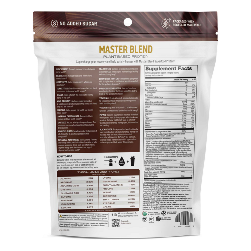 Product image for Mushroom Master Blend Chocolate Protein.