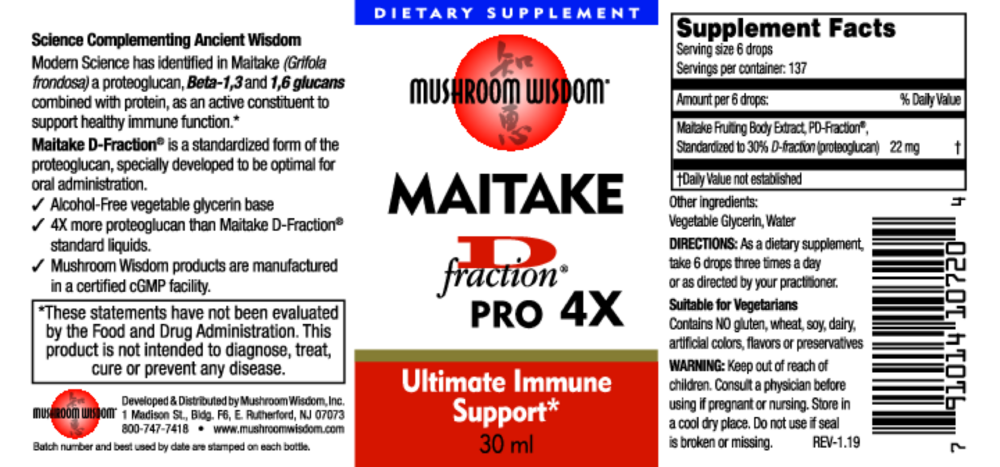 Product image for Pro Maitake D-Fraction 4X Liquid.